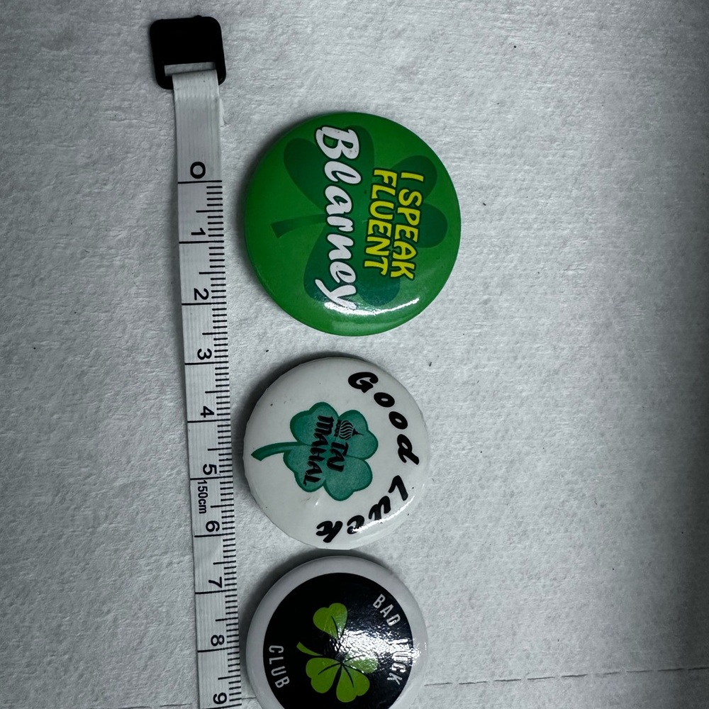 Green and White Button Pin Set
